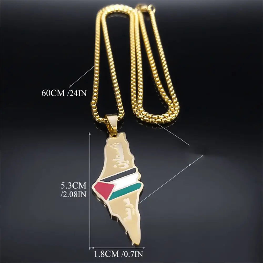 Palestine Map Pendant Necklaces For Men Women Stainless Steel Gold Color Palestinians Ethnic